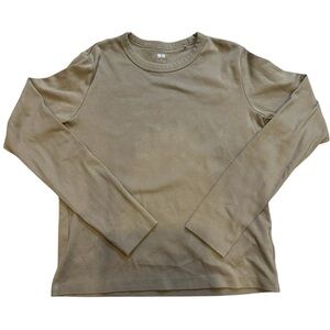 UNIQLO Women’s Soft Ribbed Cotton Long Sleeve T-Shirt | XS | Olive | Bust 31-33”